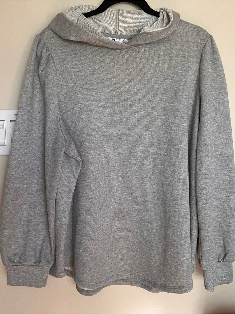 Penningtons Light Gray Hooded Pullover Sweatshirt subtle sparkle boxy comfy